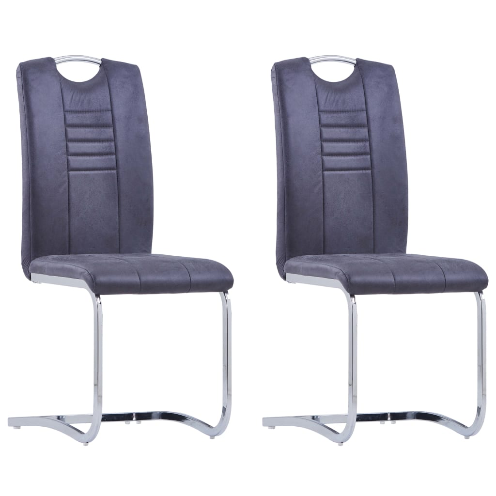 Chaises à manger cantilever lot de 2 gris similicuir daim - XIOS