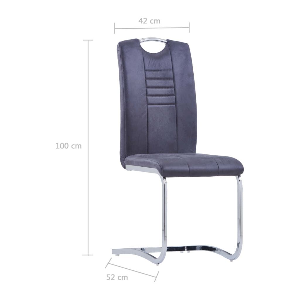Chaises à manger cantilever lot de 2 gris similicuir daim - XIOS