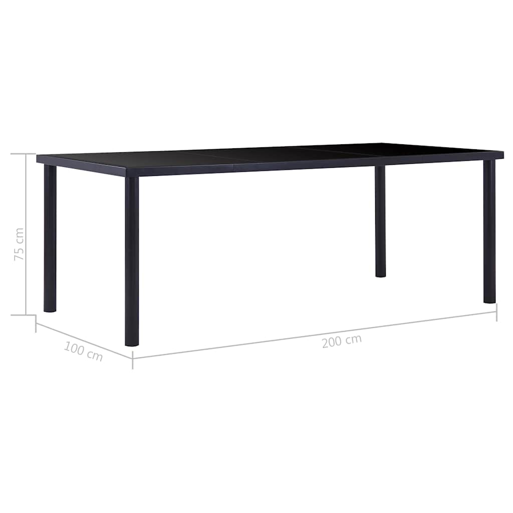 Table à manger Noir 200x100x75 cm Verre trempé