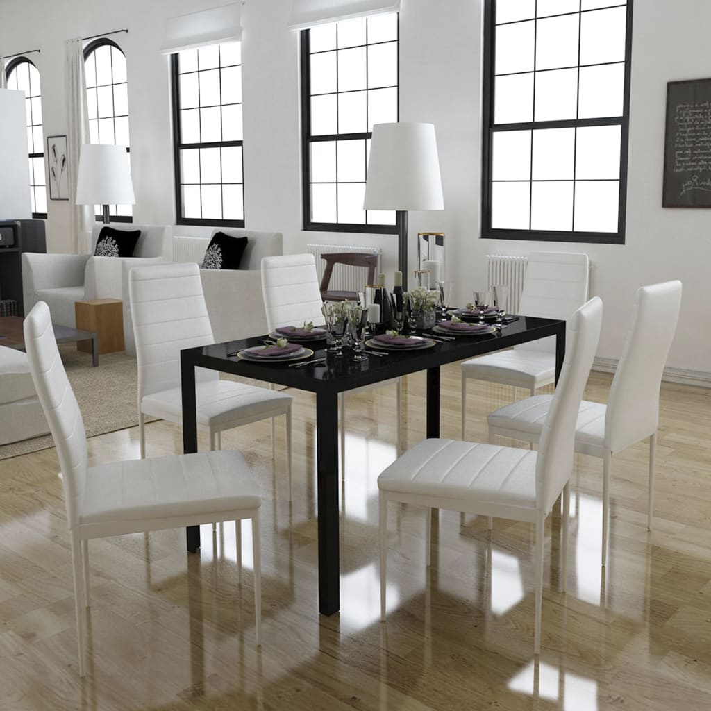Ensemble de table à manger 7 pcs noir et blanc