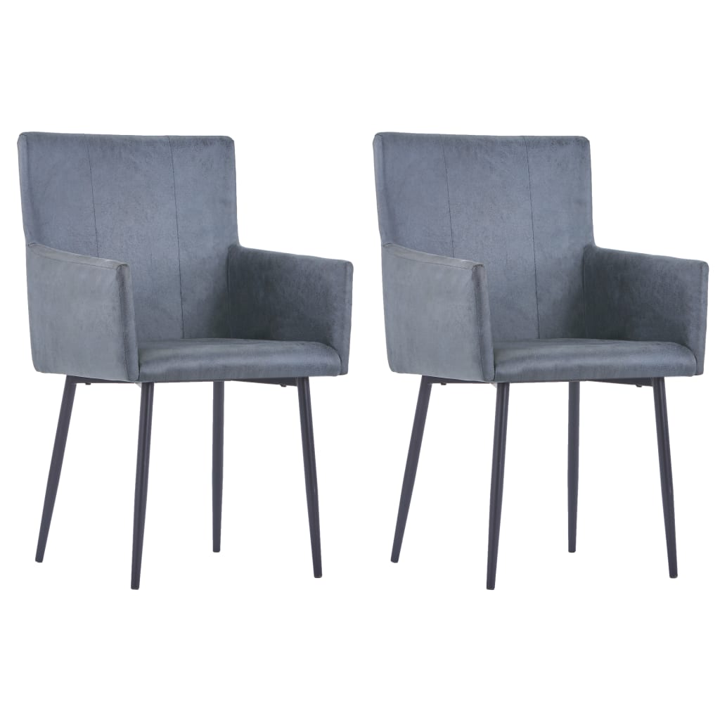 Chaises à manger et accoudoirs lot de 2 gris similicuir daim - XIOS