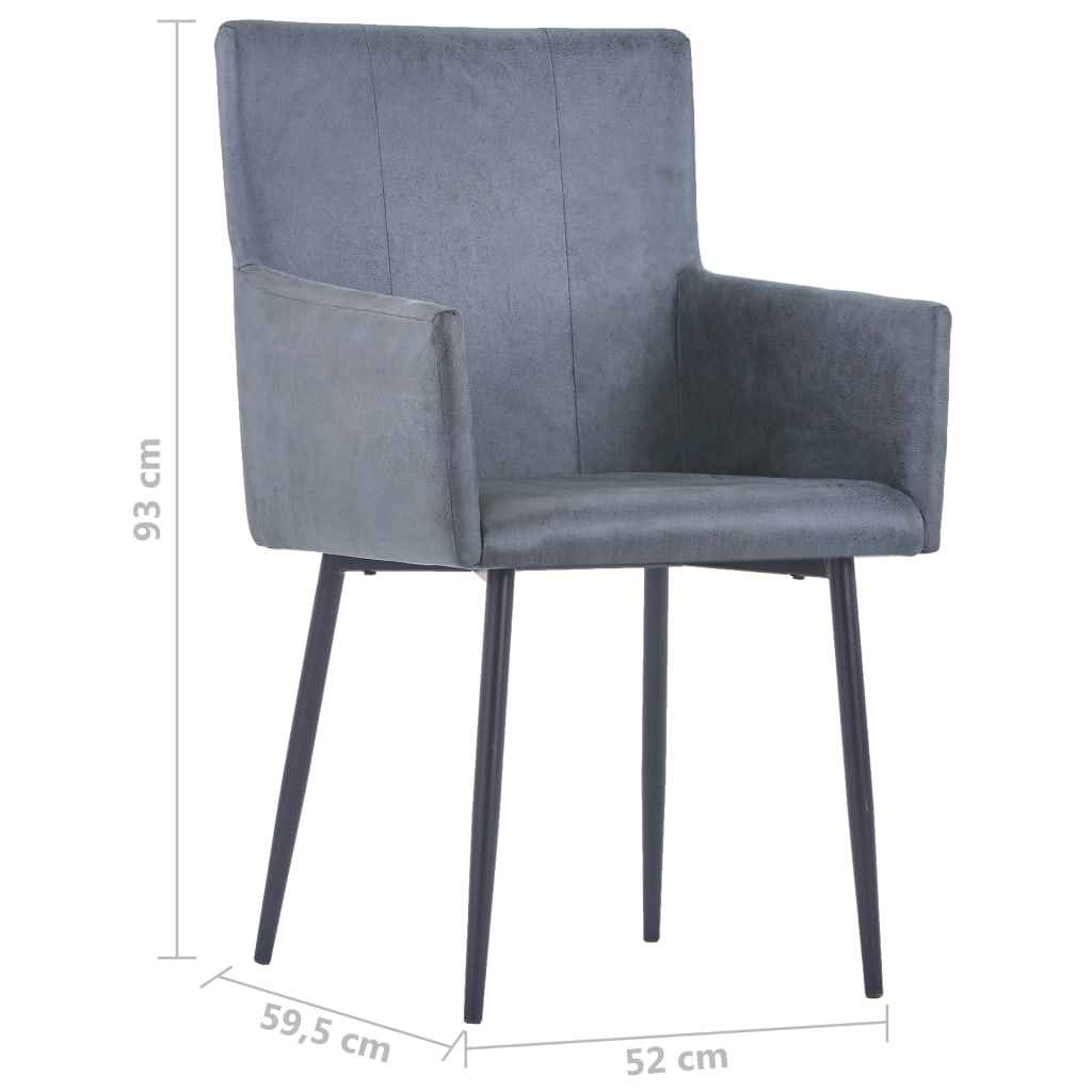 Chaises à manger et accoudoirs lot de 2 gris similicuir daim - XIOS