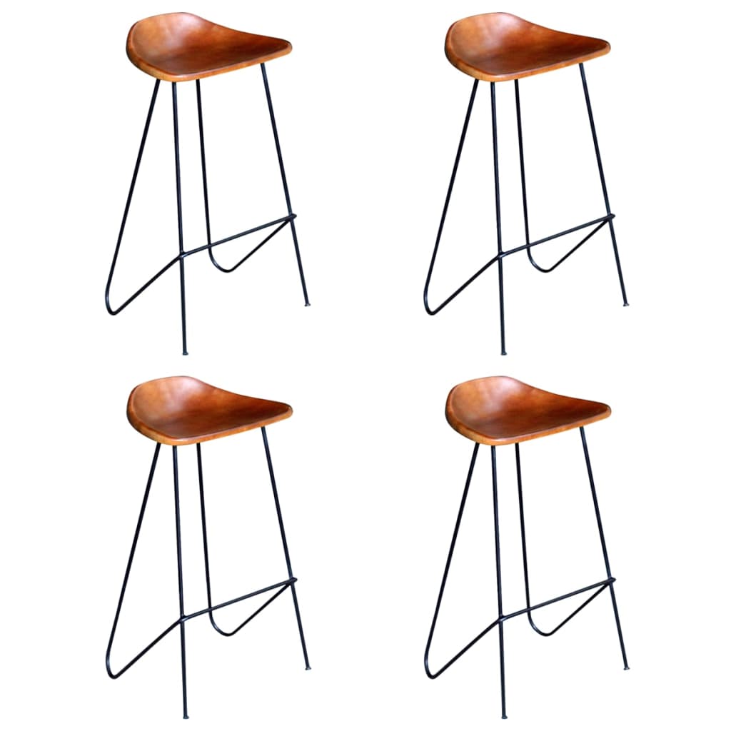 Chaises de bar lot de 4 marron cuir véritable - XIOS