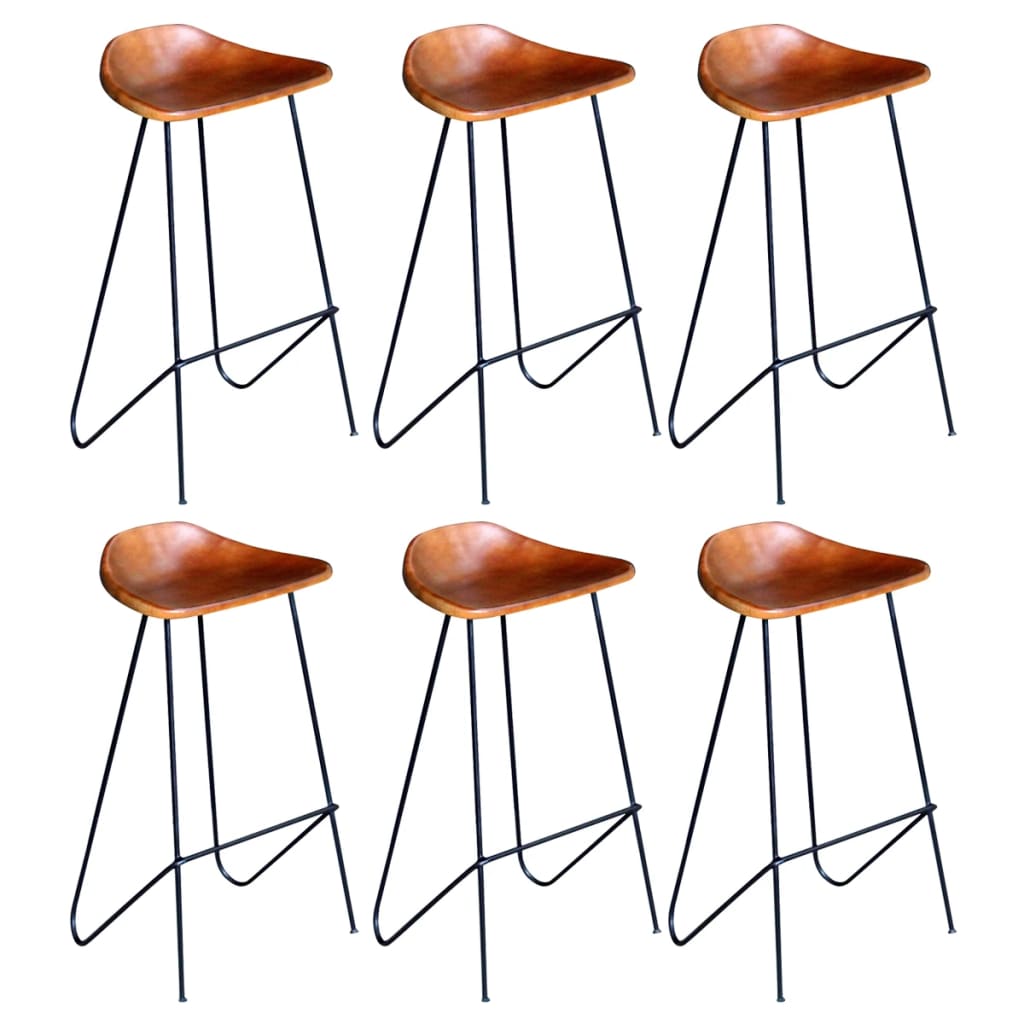 Chaises de bar lot de 6 marron cuir véritable - XIOS