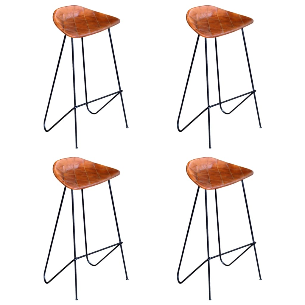 Chaises de bar lot de 4 marron cuir véritable - XIOS