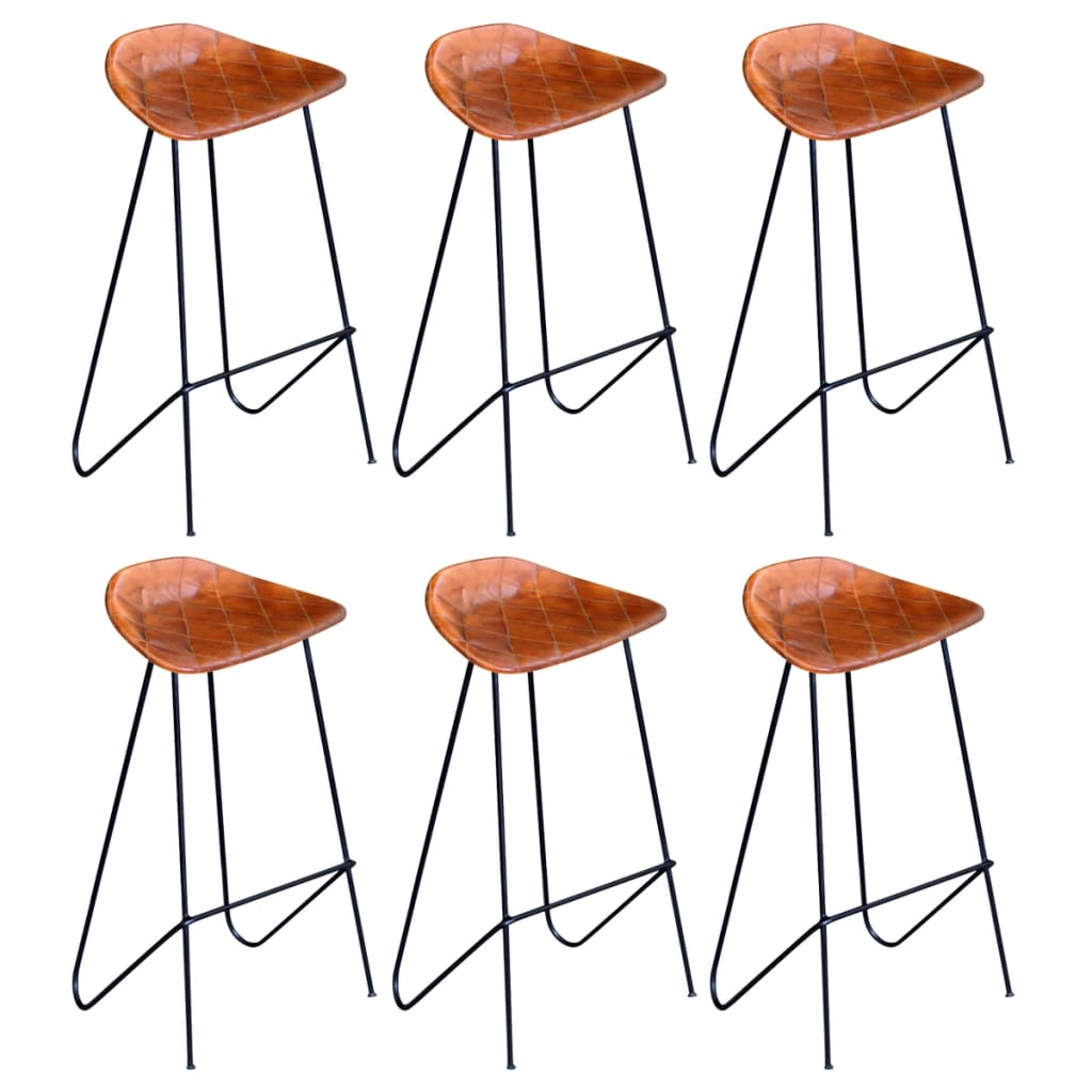 Chaises de bar lot de 6 marron cuir véritable - XIOS