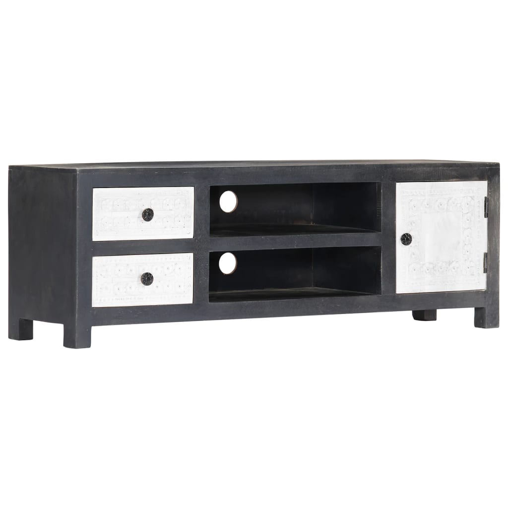 Meuble TV sculpté à la main Gris et blanc 120x30x40 cm Manguier - XIOS