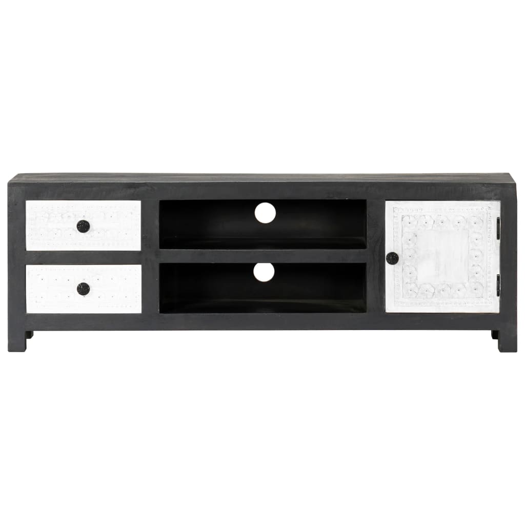 Meuble TV sculpté à la main Gris et blanc 120x30x40 cm Manguier - XIOS