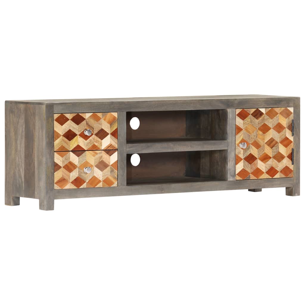 Meuble TV Gris 120 x 30 x 40 cm Bois massif de manguier - XIOS