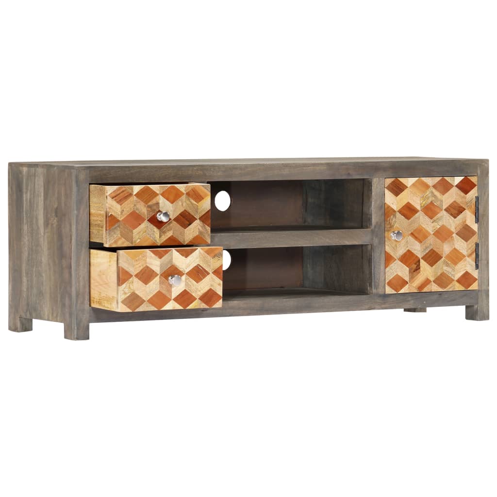 Meuble TV Gris 120 x 30 x 40 cm Bois massif de manguier - XIOS