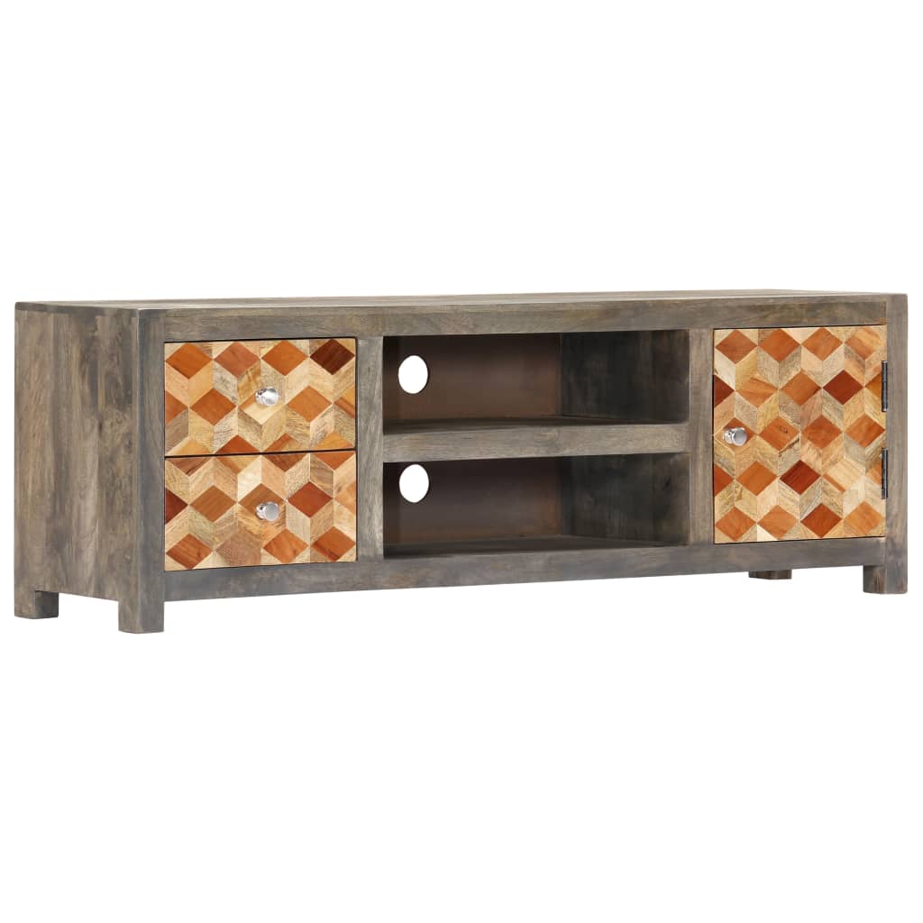 Meuble TV Gris 120 x 30 x 40 cm Bois massif de manguier - XIOS