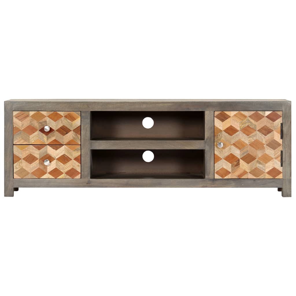 Meuble TV Gris 120 x 30 x 40 cm Bois massif de manguier - XIOS