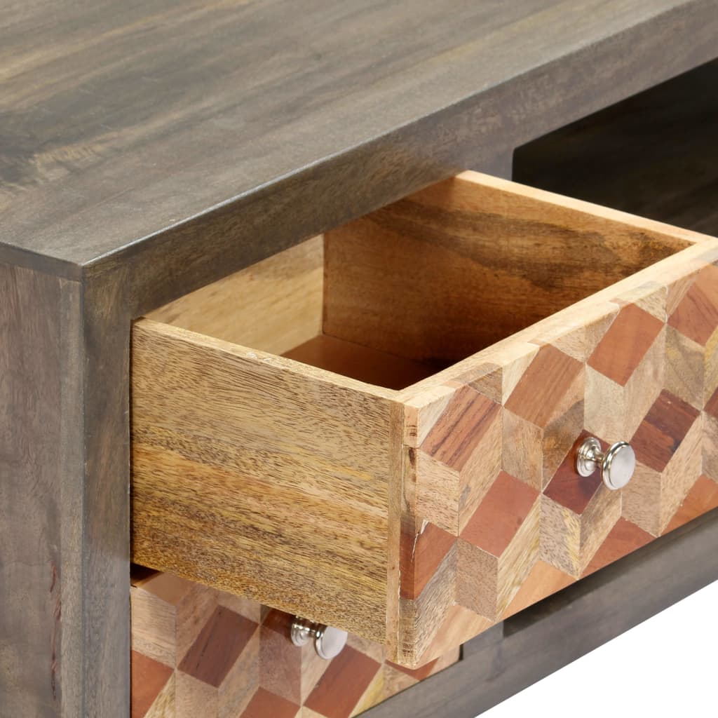 Meuble TV Gris 120 x 30 x 40 cm Bois massif de manguier - XIOS