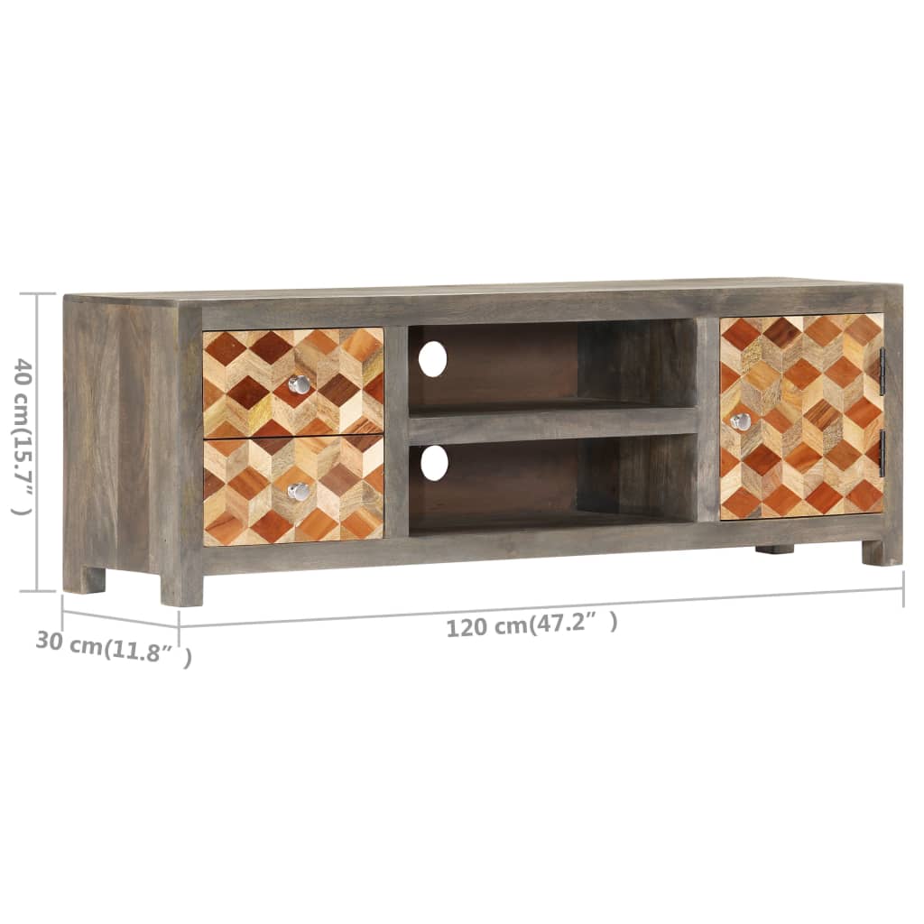 Meuble TV Gris 120 x 30 x 40 cm Bois massif de manguier - XIOS