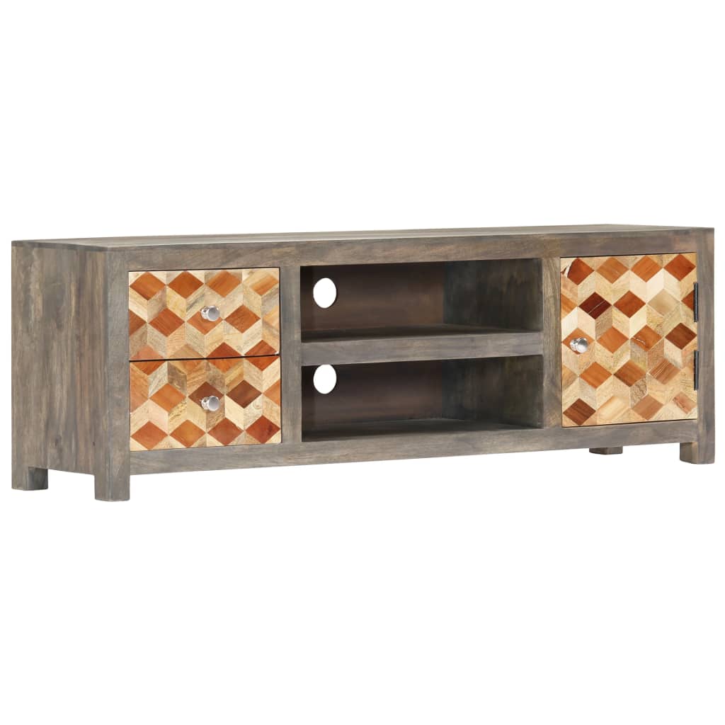 Meuble TV Gris 120 x 30 x 40 cm Bois massif de manguier - XIOS
