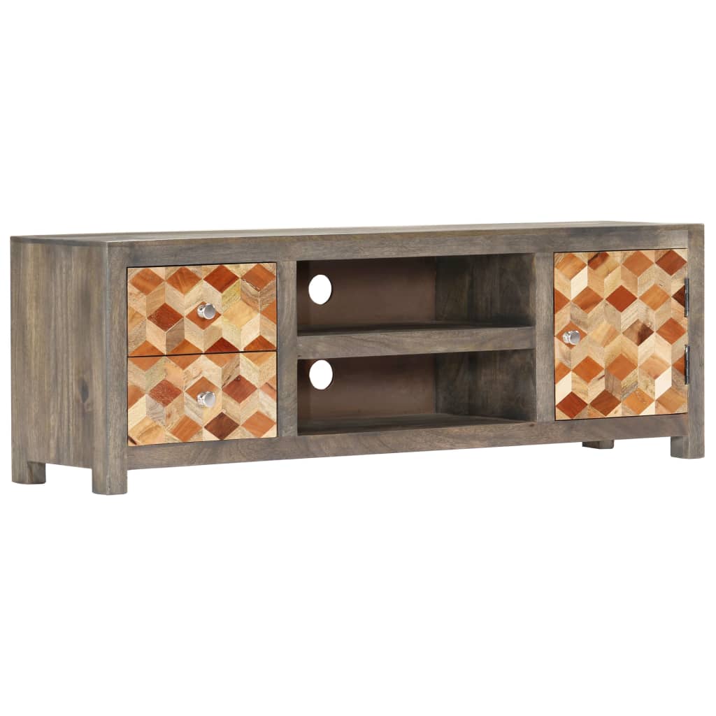 Meuble TV Gris 120 x 30 x 40 cm Bois massif de manguier - XIOS
