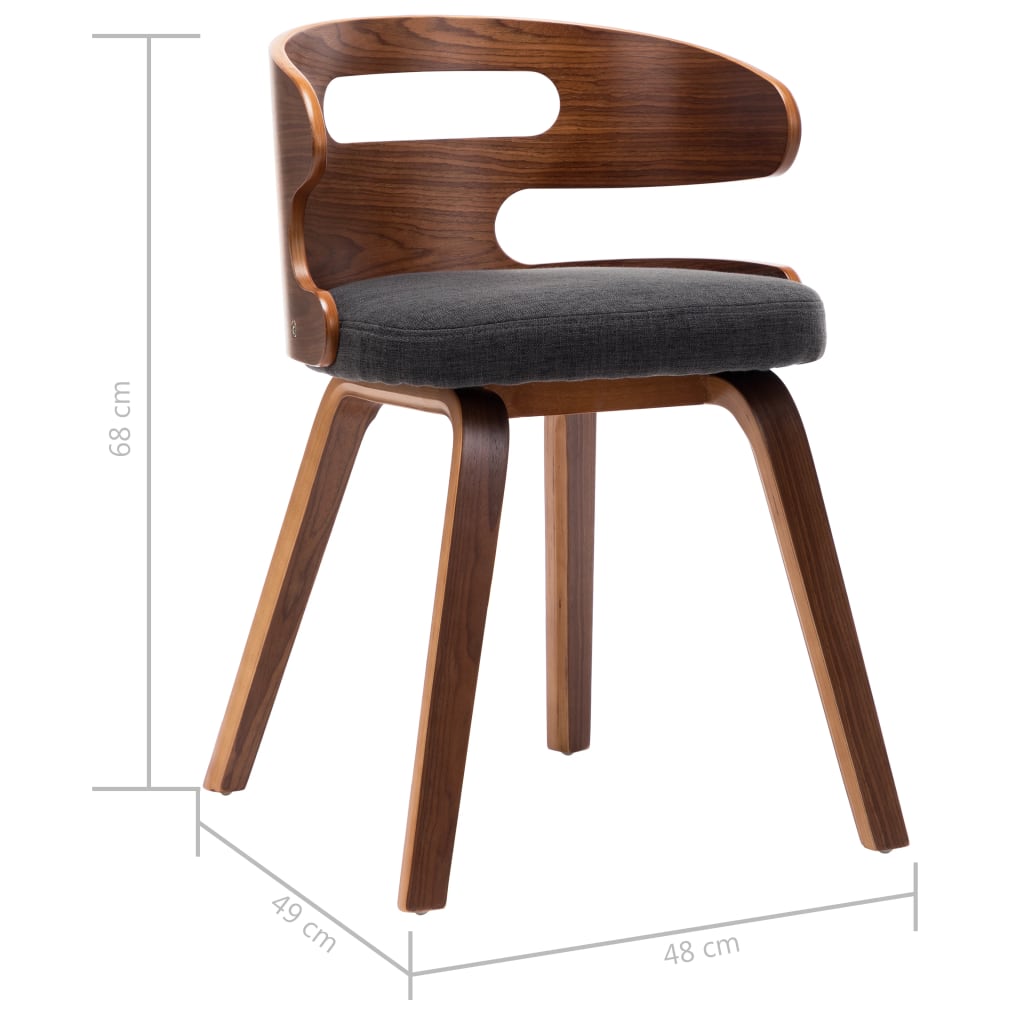 Chaises à manger lot de 2 gris foncé bois courbé et tissu - XIOS