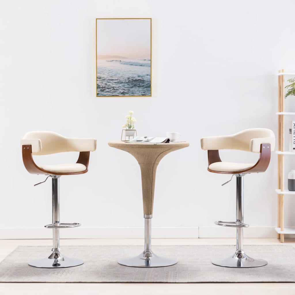 Tabourets de bar lot de 2 crème bois courbé et similicuir - XIOS
