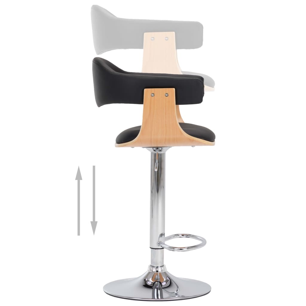 Tabourets de bar lot de 2 noir bois courbé et similicuir - XIOS