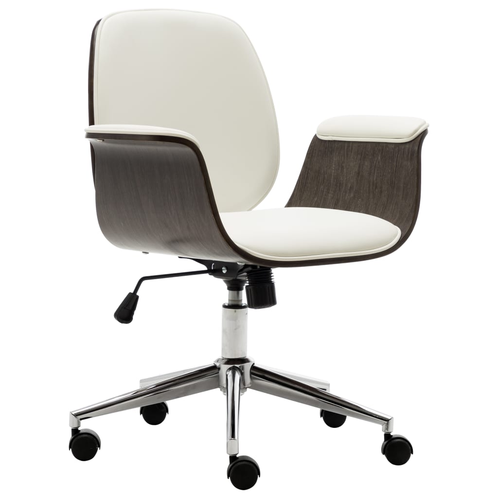 Chaise de bureau Blanc Bois courbé et similicuir - XIOS