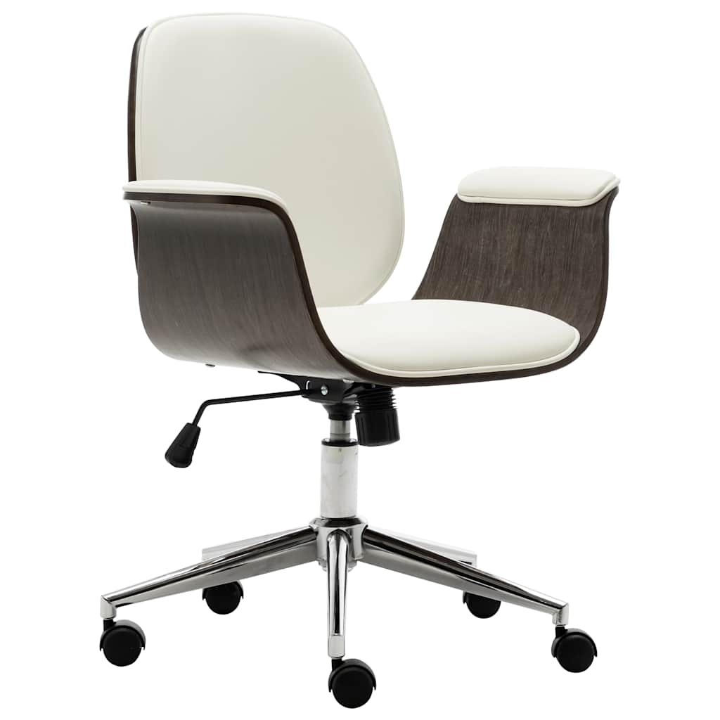 Chaise de bureau Blanc Bois courbé et similicuir