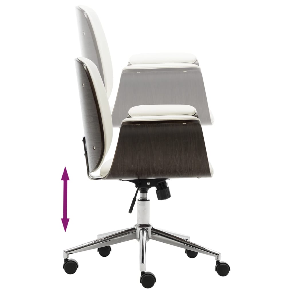 Chaise de bureau Blanc Bois courbé et similicuir - XIOS