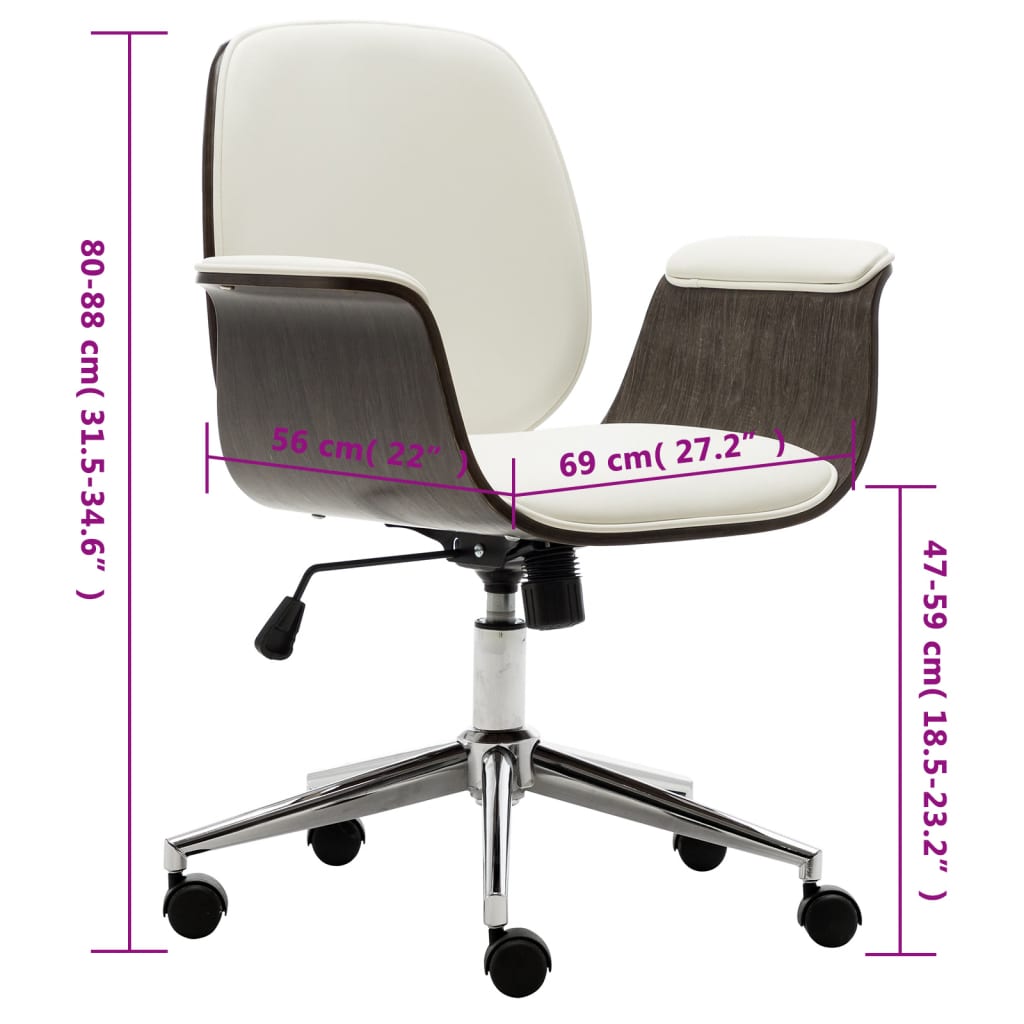 Chaise de bureau Blanc Bois courbé et similicuir - XIOS