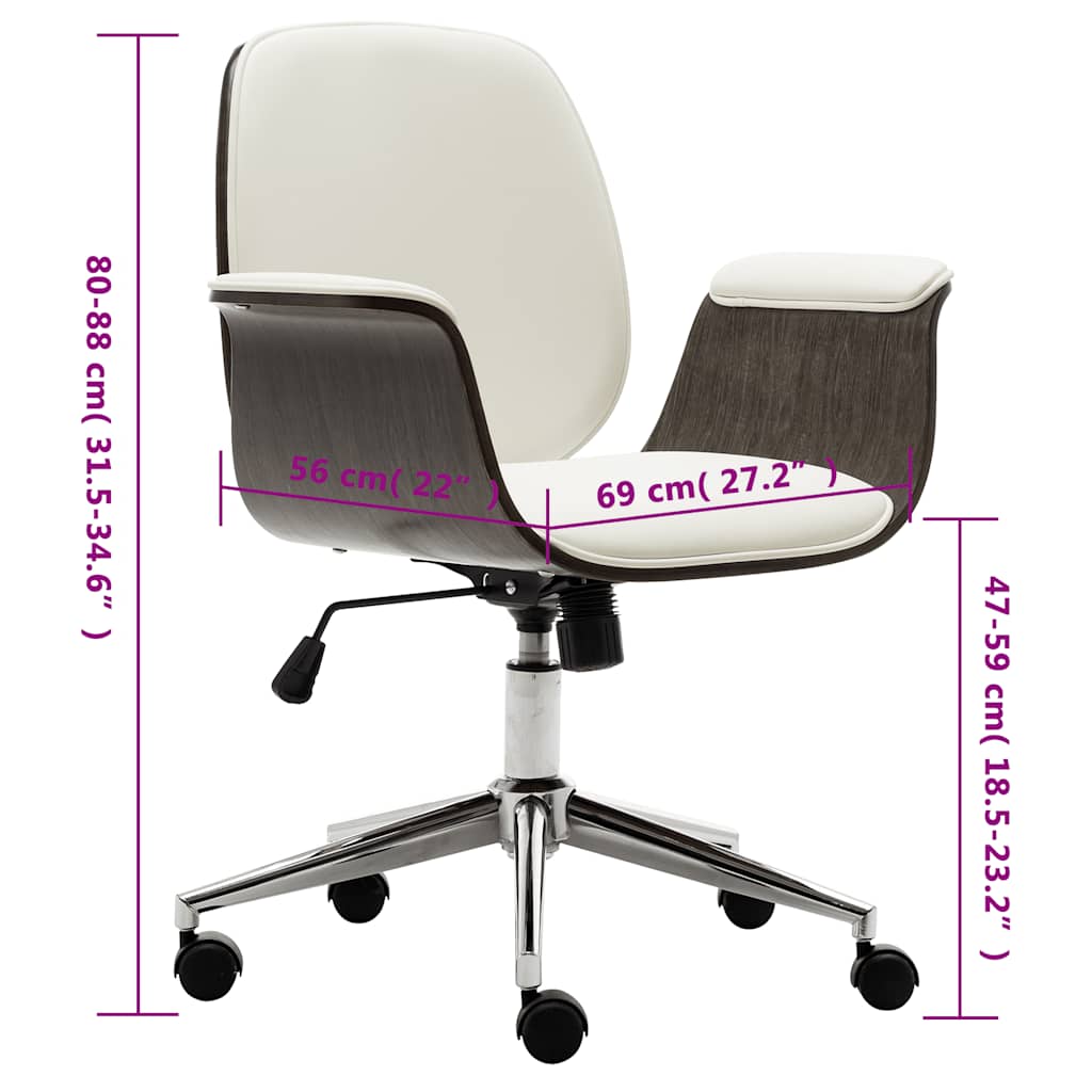 Chaise de bureau Blanc Bois courbé et similicuir