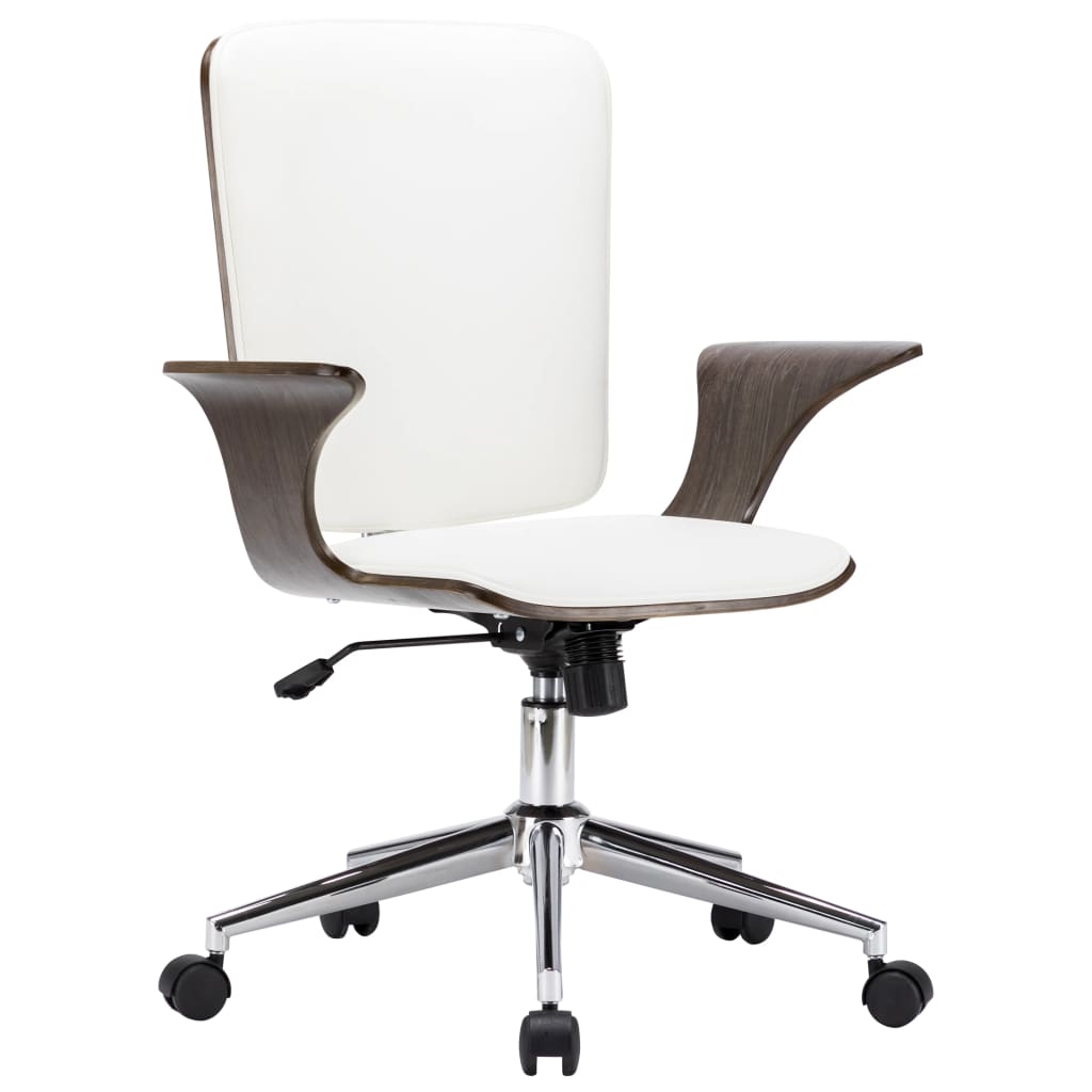 Chaise pivotante de bureau Blanc Similicuir et bois courbé
