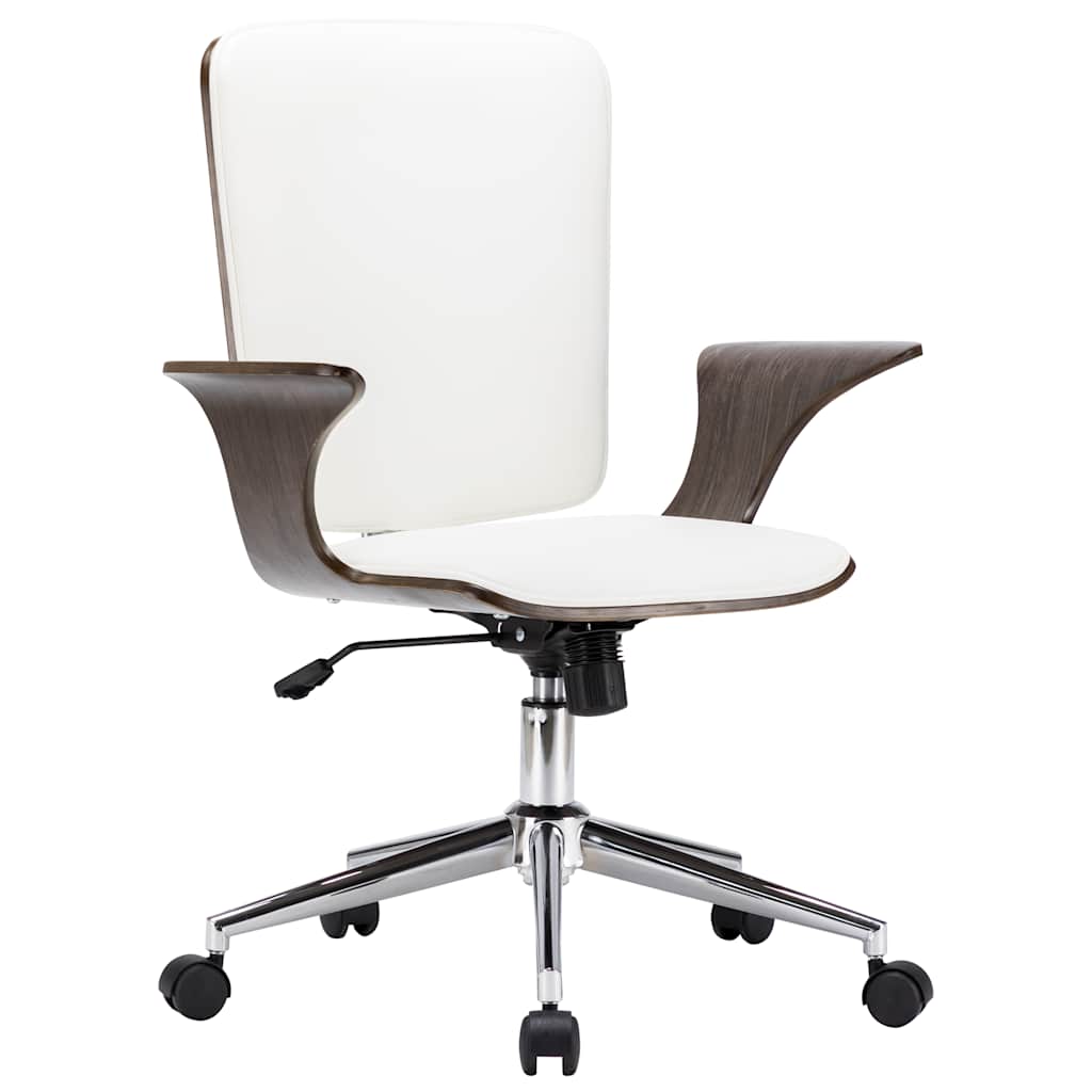 Chaise pivotante de bureau Blanc Similicuir et bois courbé