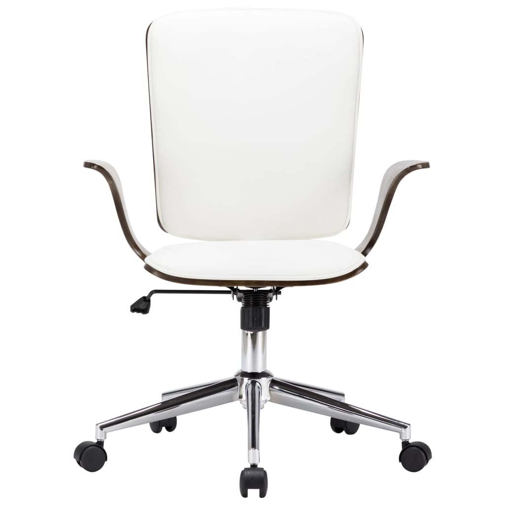 Chaise pivotante de bureau Blanc Similicuir et bois courbé