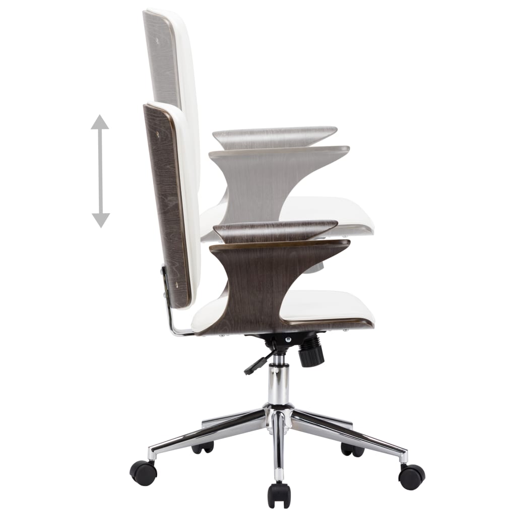 Chaise pivotante de bureau Blanc Similicuir et bois courbé - XIOS