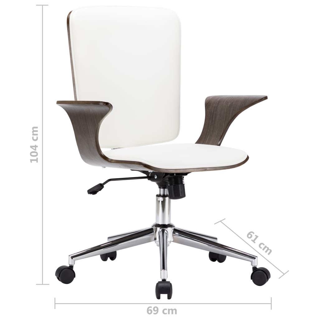 Chaise pivotante de bureau Blanc Similicuir et bois courbé - XIOS