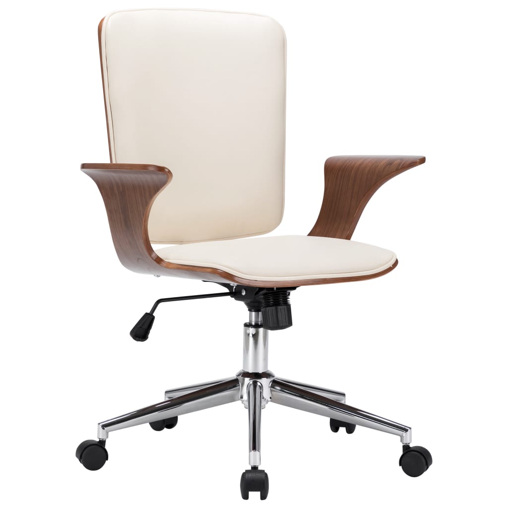 Chaise pivotante de bureau Crème Similicuir et bois courbé - XIOS