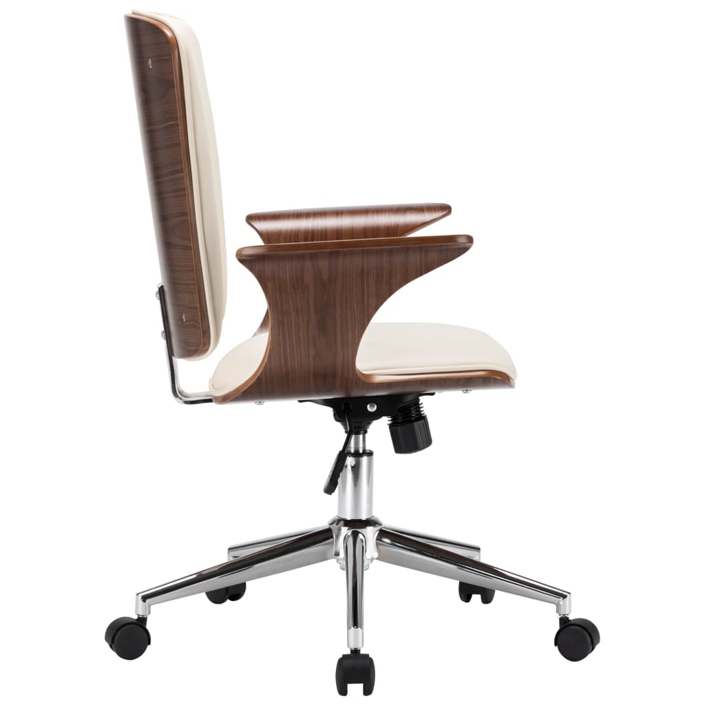 Chaise pivotante de bureau Crème Similicuir et bois courbé - XIOS