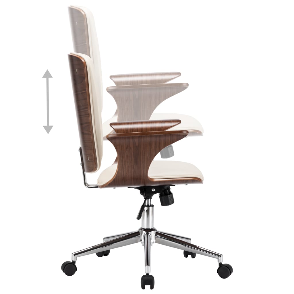 Chaise pivotante de bureau Crème Similicuir et bois courbé - XIOS