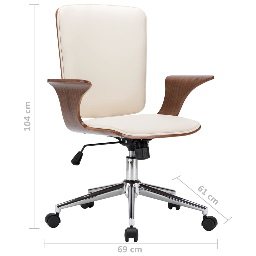 Chaise pivotante de bureau Crème Similicuir et bois courbé - XIOS