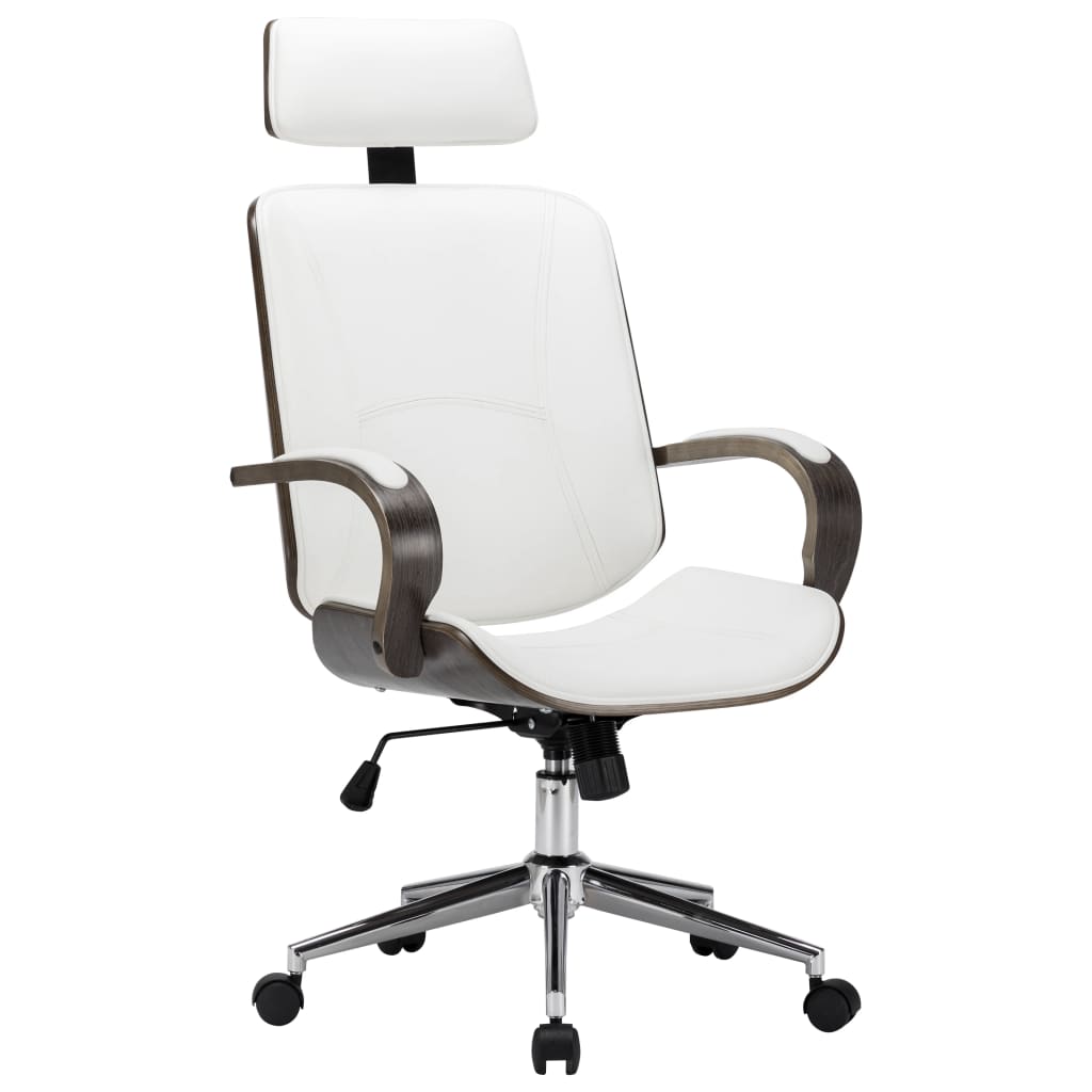 Chaise de bureau avec appuie-tête Blanc Similicuir et bois - XIOS