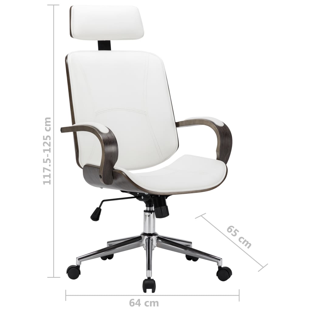 Chaise de bureau avec appuie-tête Blanc Similicuir et bois - XIOS