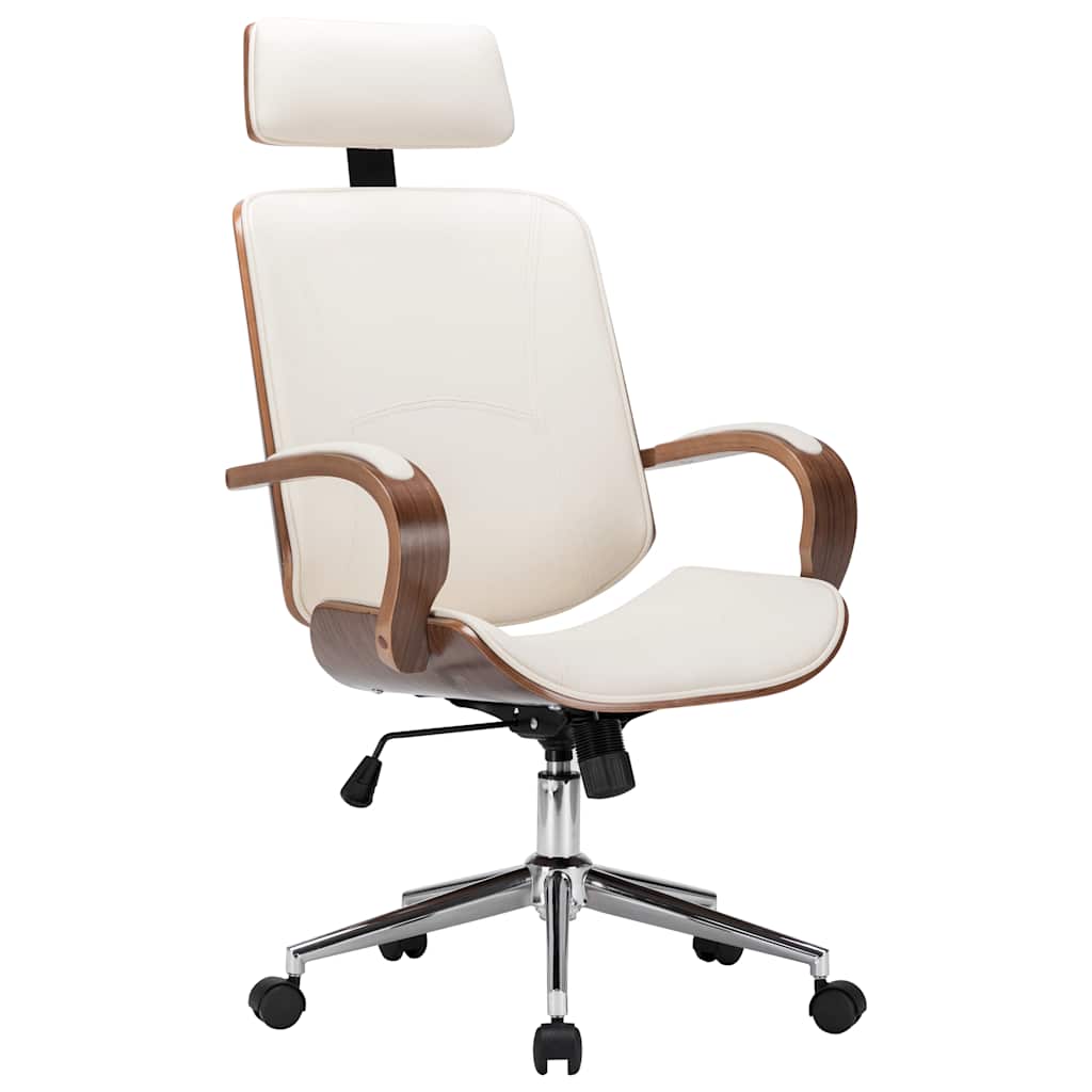 Chaise de bureau avec appuie-tête Crème Similicuir et bois - XIOS
