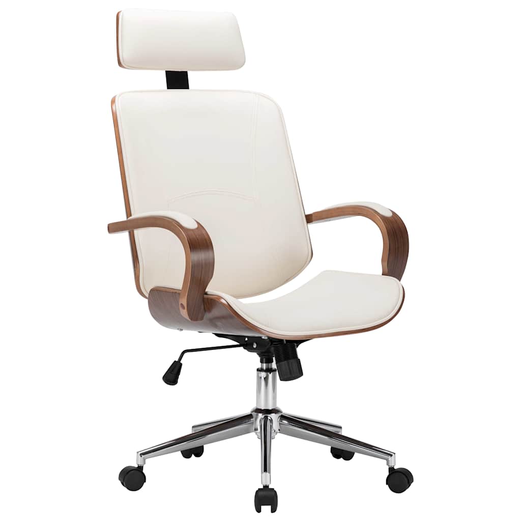 Chaise de bureau avec appuie-tête Crème Similicuir et bois