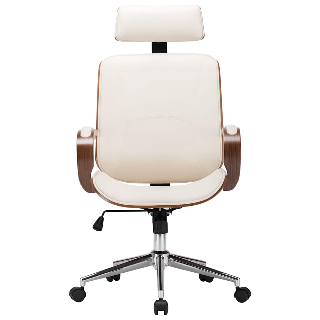 Chaise de bureau avec appuie-tête Crème Similicuir et bois