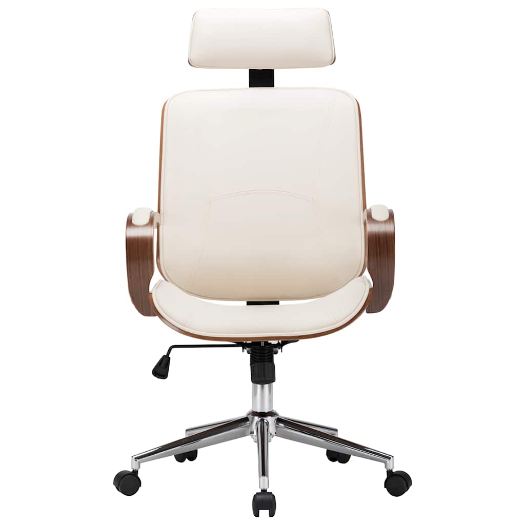 Chaise de bureau avec appuie-tête Crème Similicuir et bois - XIOS