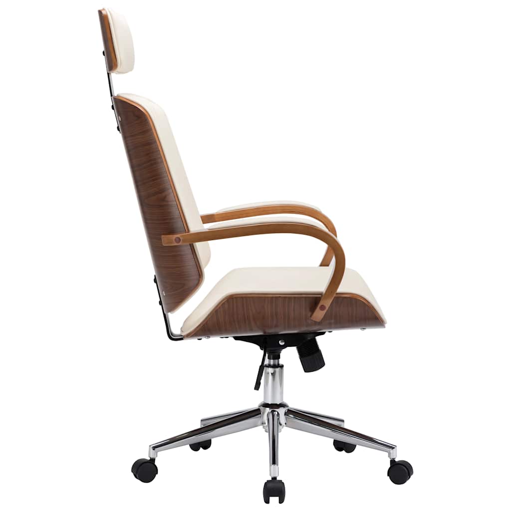 Chaise de bureau avec appuie-tête Crème Similicuir et bois - XIOS