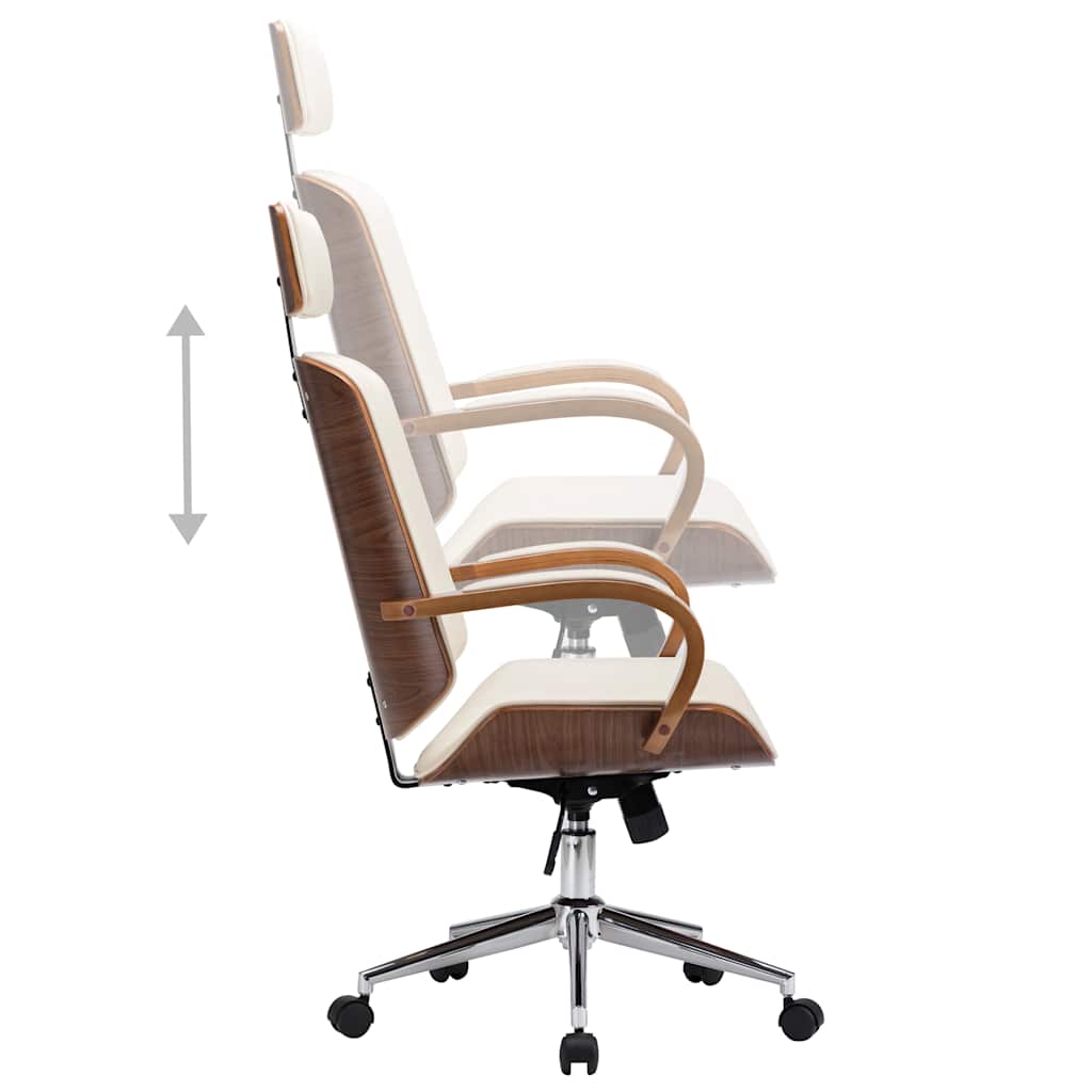 Chaise de bureau avec appuie-tête Crème Similicuir et bois - XIOS
