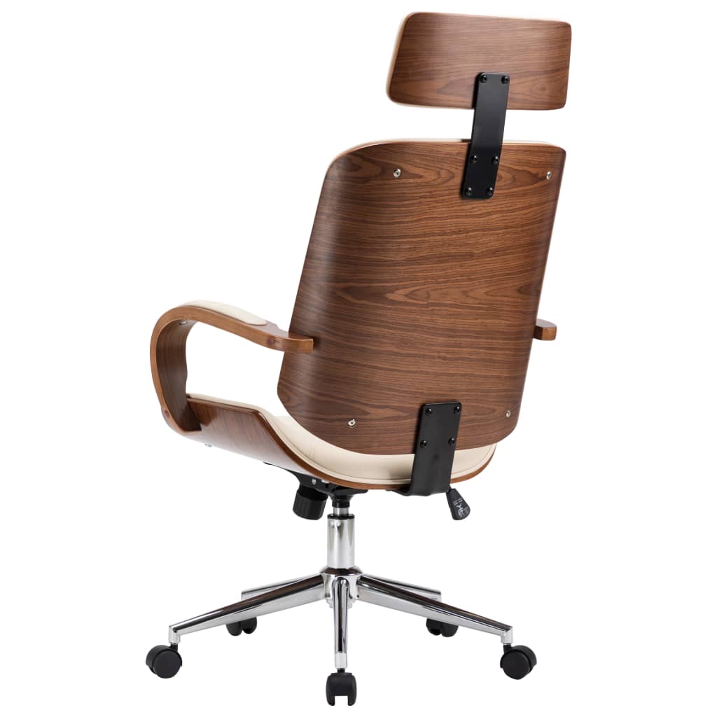 Chaise de bureau avec appuie-tête Crème Similicuir et bois - XIOS