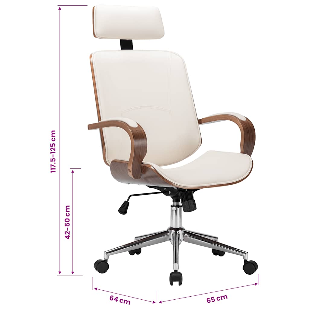 Chaise de bureau avec appuie-tête Crème Similicuir et bois - XIOS