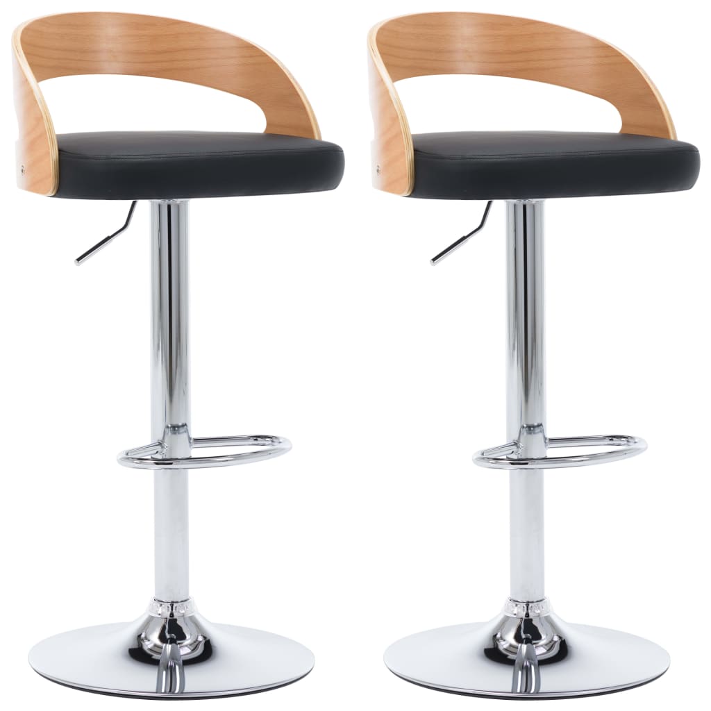 Tabourets de bar lot de 2 noir similicuir et bois courbé - XIOS