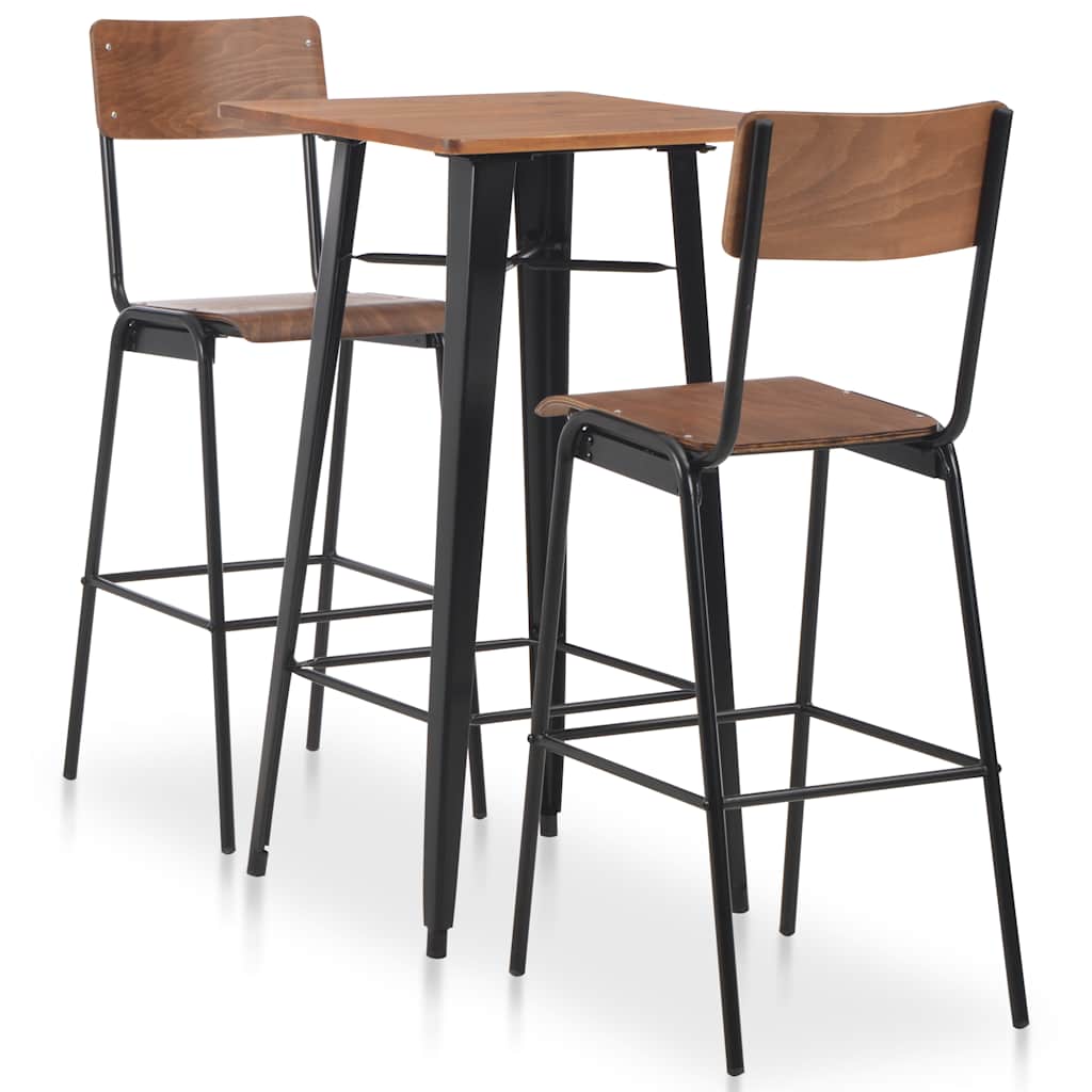 Mobilier de bar 3 pcs Acier Marron Noir
