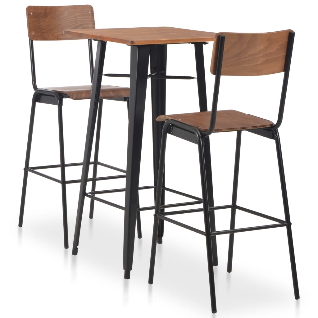 Mobilier de bar 3 pcs Acier Marron Noir - XIOS